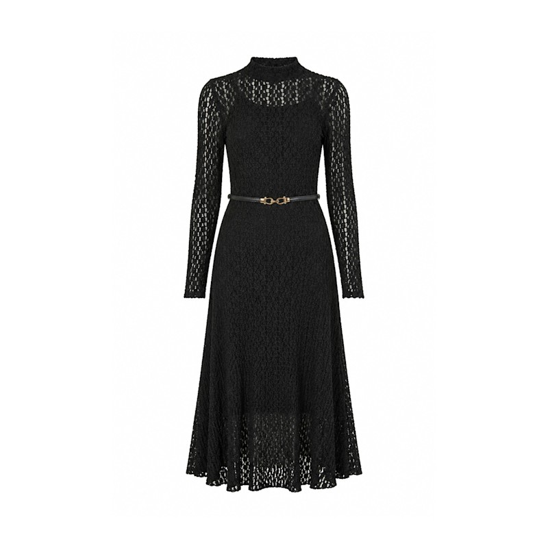 Thumbnail of Yumi Black High Neck Lace Midi Dress image