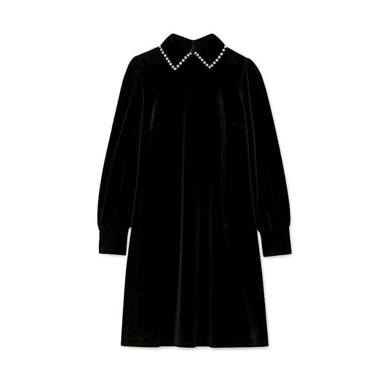 Thumbnail of Yumi Black Long Sleeve Velvet Tunic With Diamante Collar image