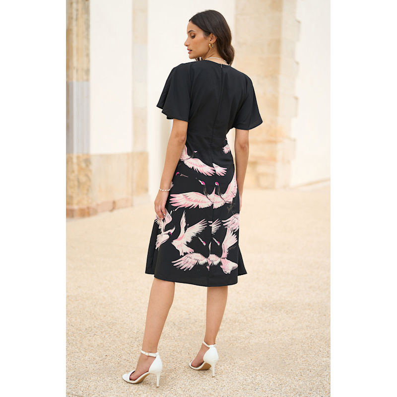 Yumi Black Recycled Fabric Crane Print Kimono Midi Dress | Yumi | Wolf &  Badger