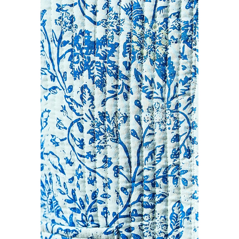 Thumbnail of Yumi Blue Boho Floral Print Cropped Reversible Cotton Quilted Jacket image