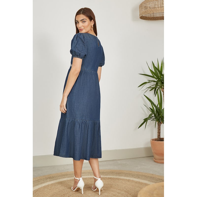 lightweight denim midi dress Summer Dresses Women's Solid Denim Midi Dress V Neck Short Sleeve  Lightweight Casual Summer Outfit Soft Stretchy Comfortable Daily Wear Mini  Dark Blue XXL