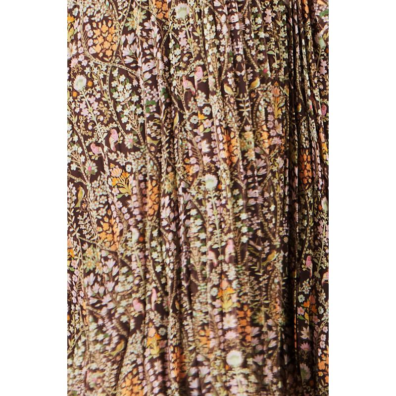 Yumi Brown Ditsy Floral Pleated Midi Dress | Yumi