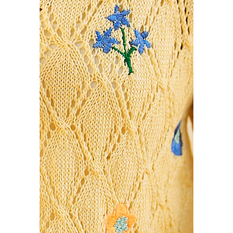 Thumbnail of Yumi Butter Yellow Embroidered Pointelle Cardigan image