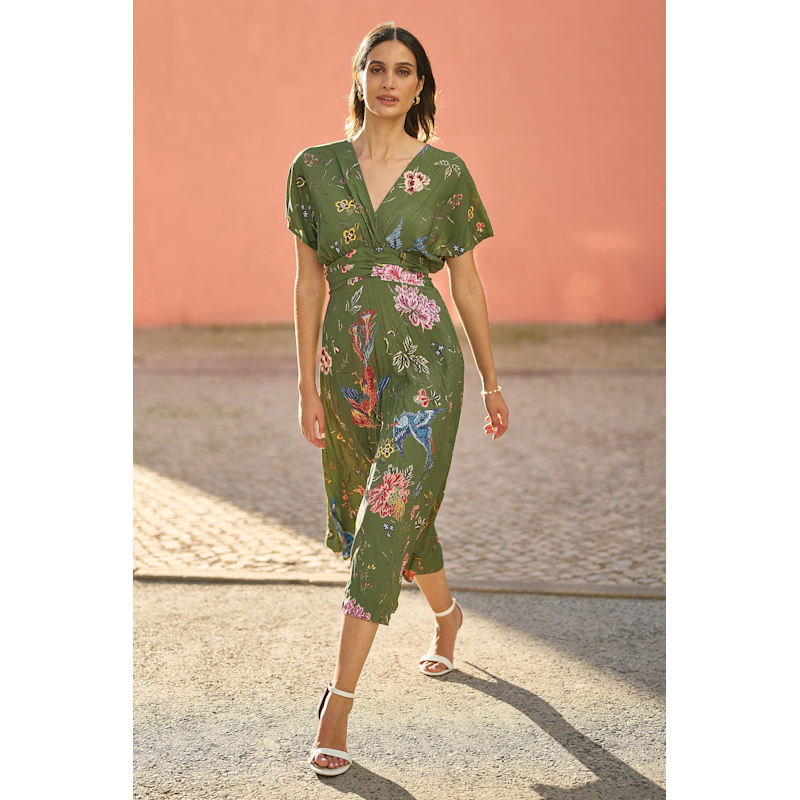 slim fit dress slacks Nell Kimono Midi Jersey Dress-Olive, Ornamental Garden main image 0