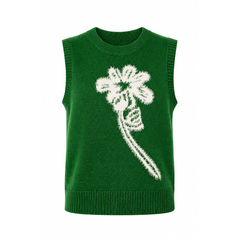 Yumi Green Knitted Flower Sleeveless Jumper Vest | Yumi | Wolf