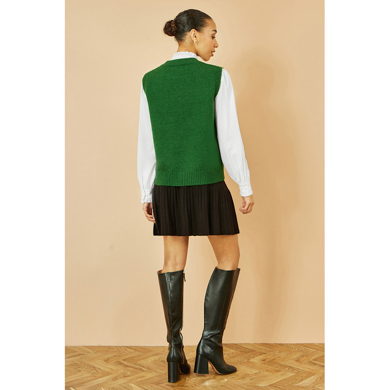 Thumbnail of Yumi Green Knitted Flower Sleeveless Jumper Vest image
