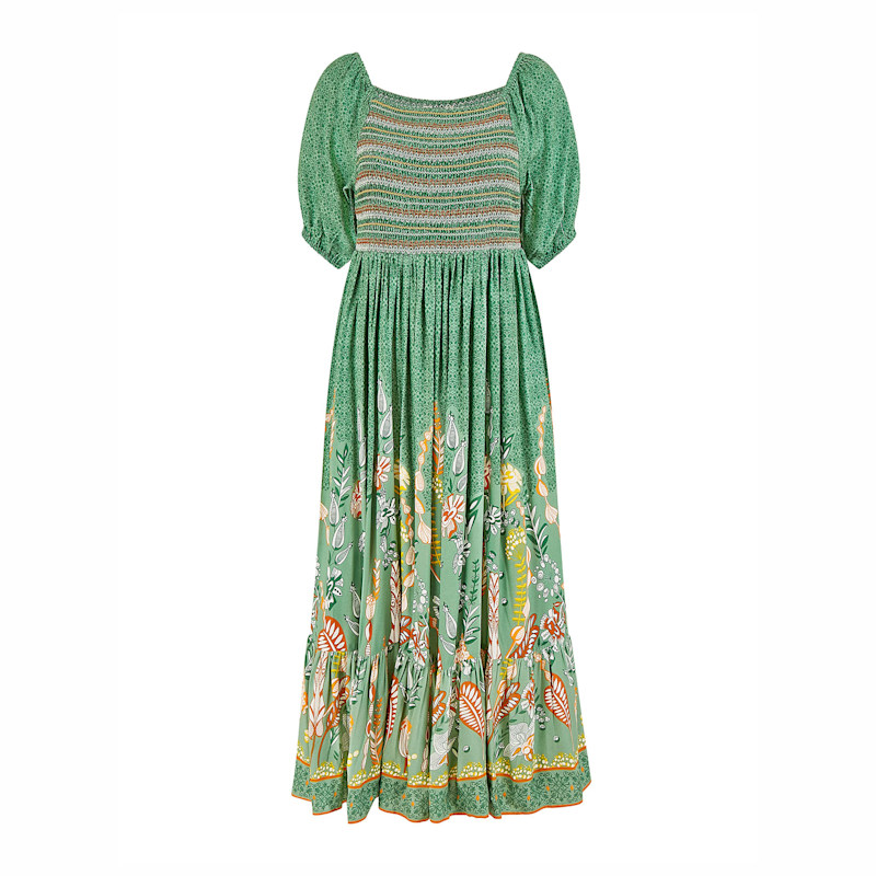 green leaf summer dress Yumi Ruched Print Maxi With Puff Sleeves by Yumi autopostr_pinterest_60843