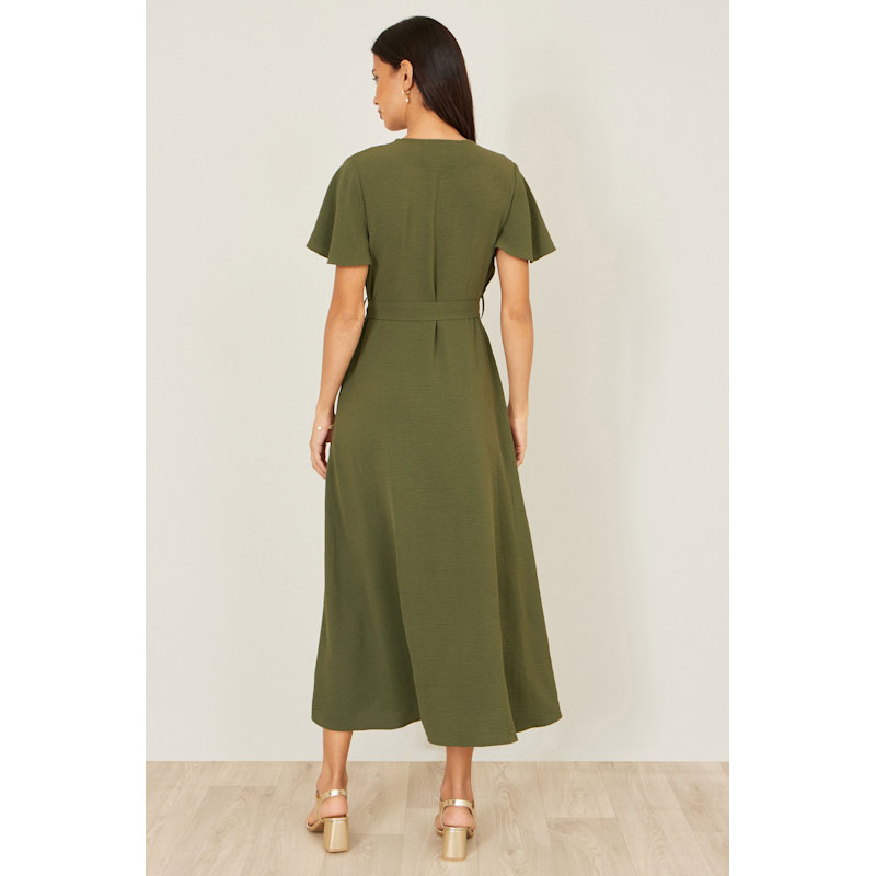 Thumbnail of Yumi Green Ruffle Collar Midi Shirt Dress image