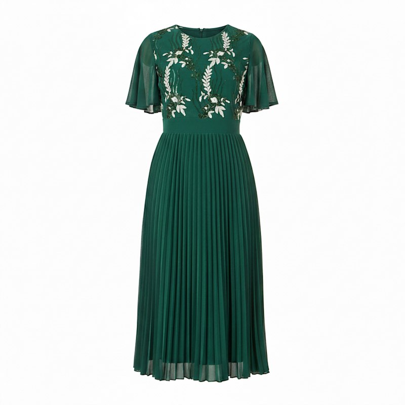 green sparkly midi dress Yumi Sequin Embroidered Pleated | Yumi Perfect for casual outings