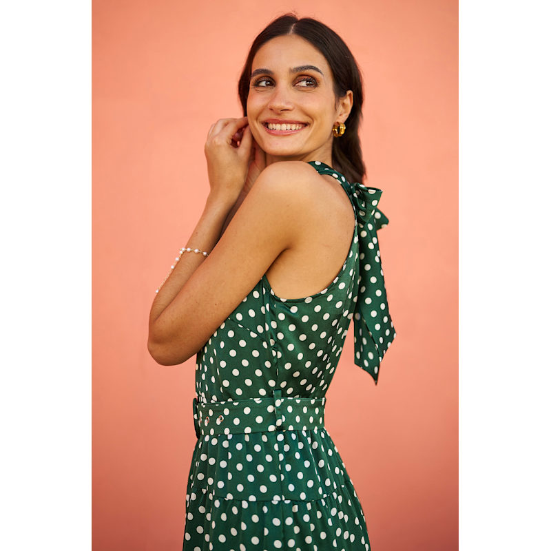 Yumi Green Spot Print Halter Midi Dress With Matching Belt | Yumi | Wolf &  Badger