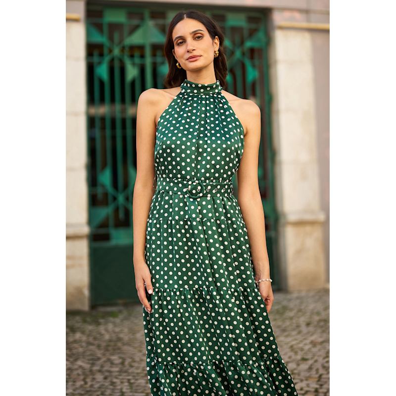 green emerald velvet dress Green Linen Blend Halter Midi Dress – Mint Velvet main image 0