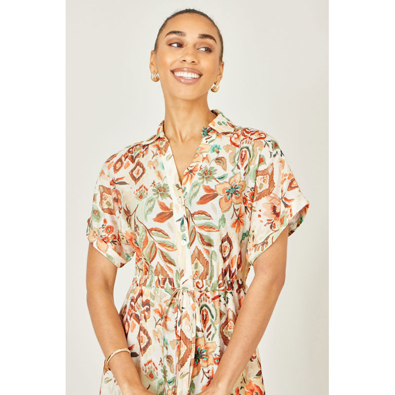 chinese dress ladies Printed Lantern Sleeve Maxi Shirt Dress – Boho Fringe main image 1