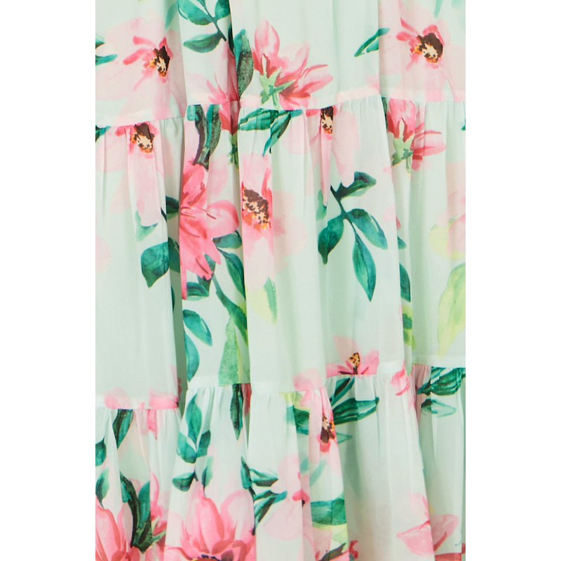 Thumbnail of Yumi Mint Floral Halter Neck Midi Dress With Matching Belt image