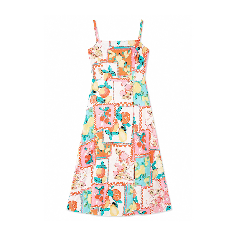 knee length dresses for ladies Red Dress | White Multi Cotton Fruit Print Midi Dress main image 0