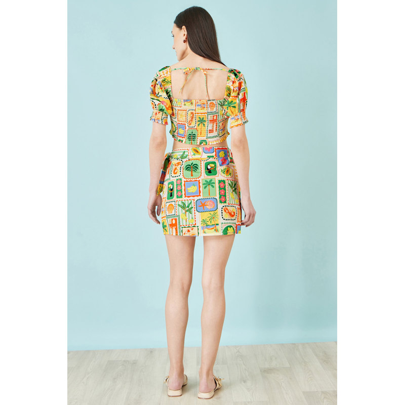 Thumbnail of Yumi Multicolour Postcard Print Cotton Wrap Skirt image