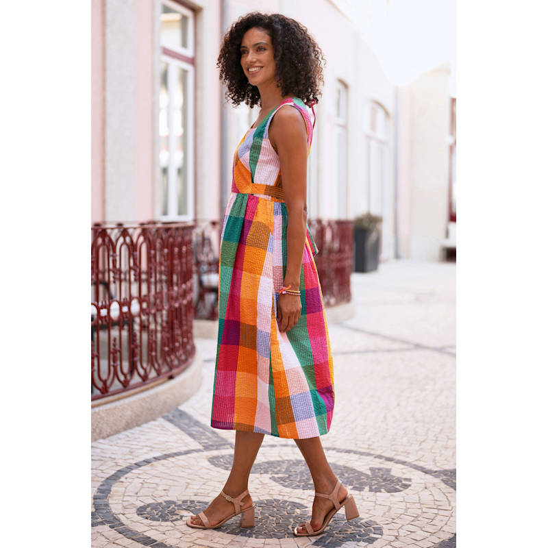 Thumbnail of Yumi Multicolour Seersucker Cotton Midi Sun Dress image