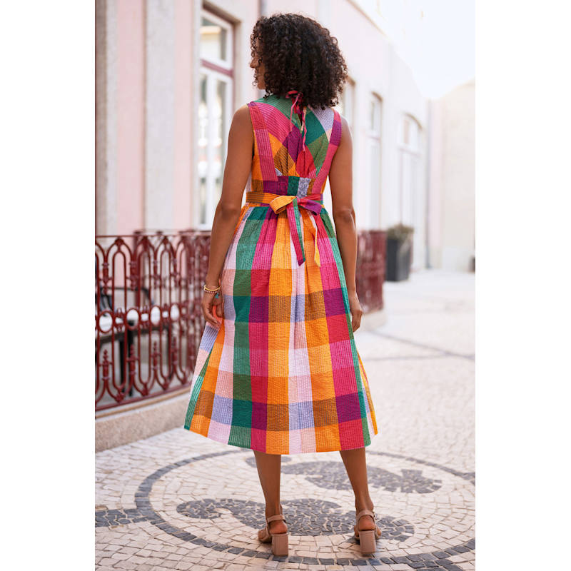 Thumbnail of Yumi Multicolour Seersucker Cotton Midi Sun Dress image