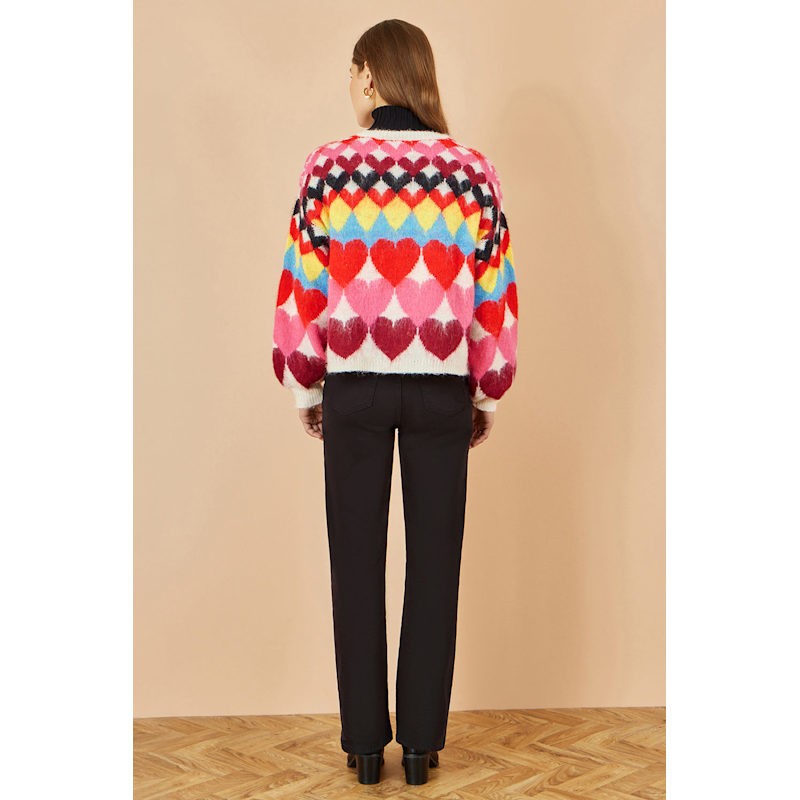 Yumi Multi Tie Front Heart Intarsia Cardigan | Yumi | Wolf & Badger