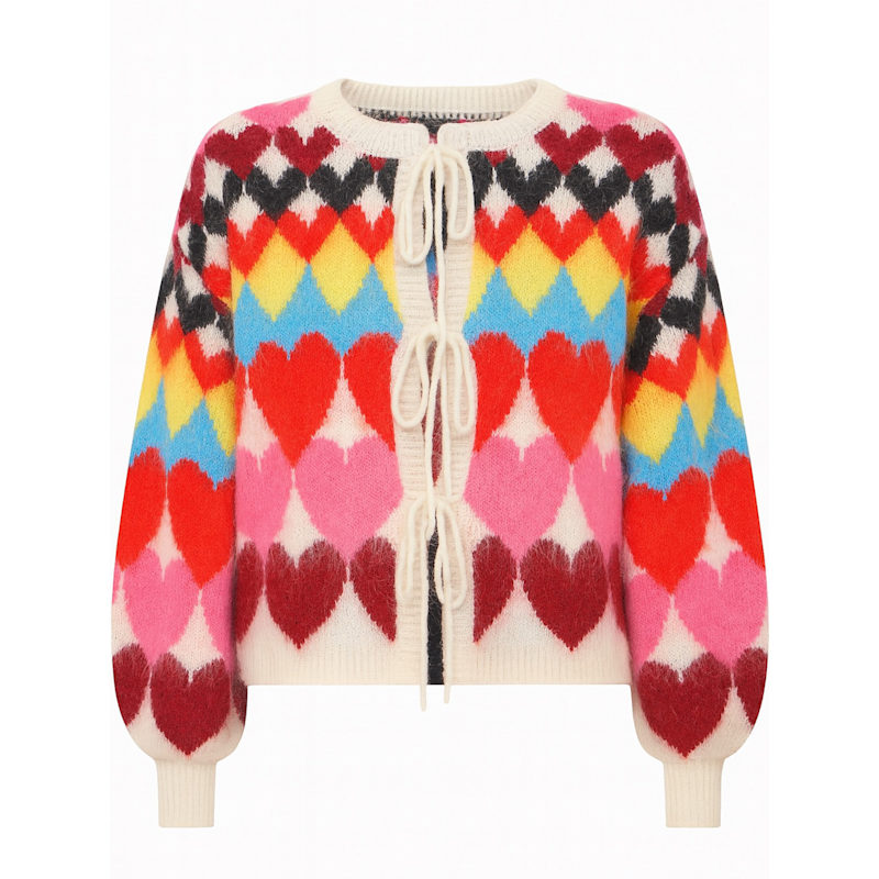 Yumi Multi Tie Front Heart Intarsia Cardigan | Yumi | Wolf & Badger