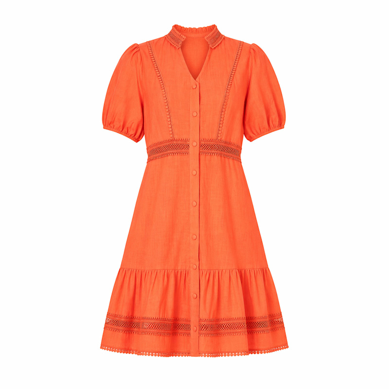 Yumi Orange Cotton Lace Trim Skater Shirt Dress by Yumi