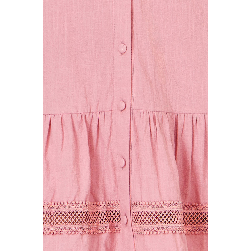 Yumi Pink Cotton Lace Trim Skater Shirt Dress | Yumi | Wolf & Badger