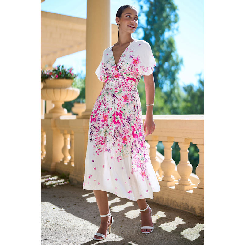 midi dress and kimono Theia Lucia Be the embodiment of pure feminine flair in this Mac Duggal 93995 creation Women's Lisa Tan Printed Kimono