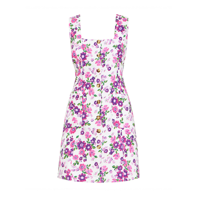 Yumi Pink Retro Floral Cotton Stretch Pinafore Dress by Yumi
