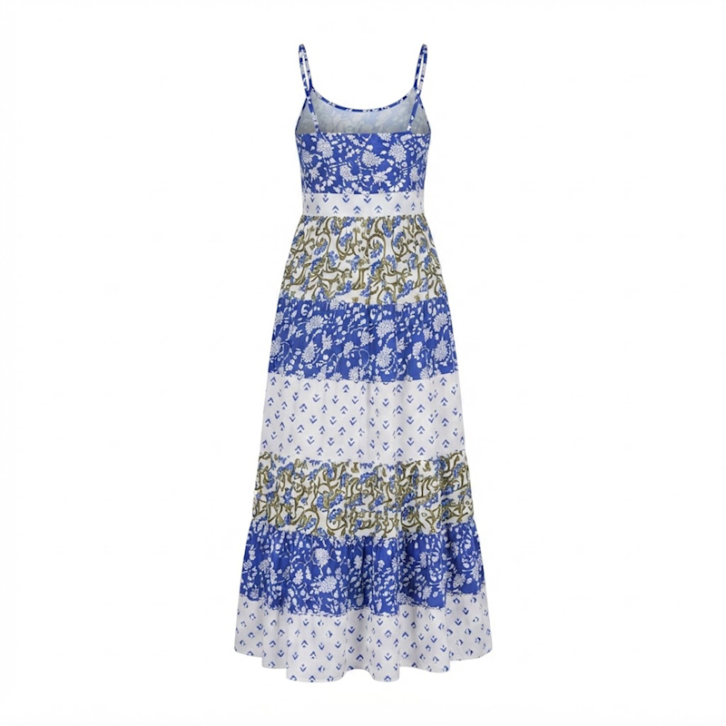 blue patchwork maxi dress Yumi White And Rayon Print Tiered | Yumi Floral dress
