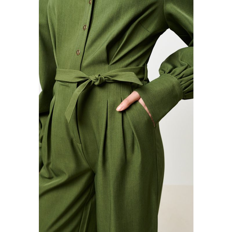 Thumbnail of Yves Long Sleeve Jumpsuit - Moss Green image