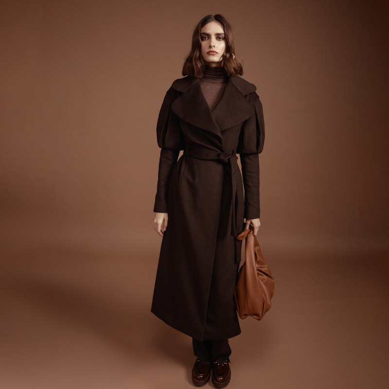 Statement Trench Coat In Chocolate Brown Wool & Cashmere | LITA