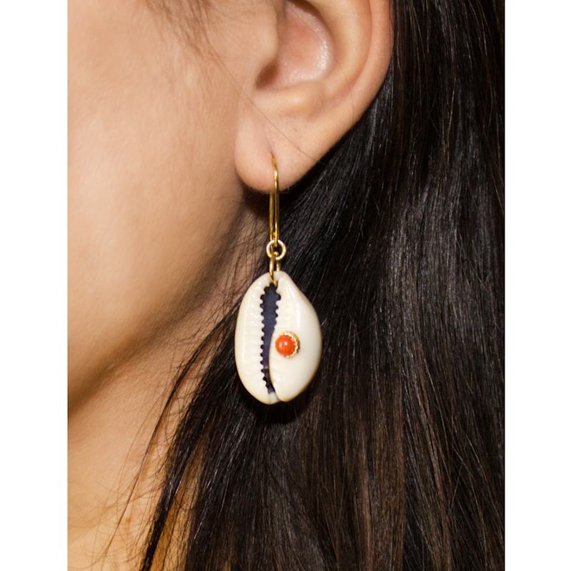 Thumbnail of Cowrie Shell Earrings With Coral image