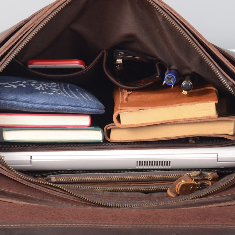 Thumbnail of Worn Look Genuine Leather Briefcase - Worn Brown image