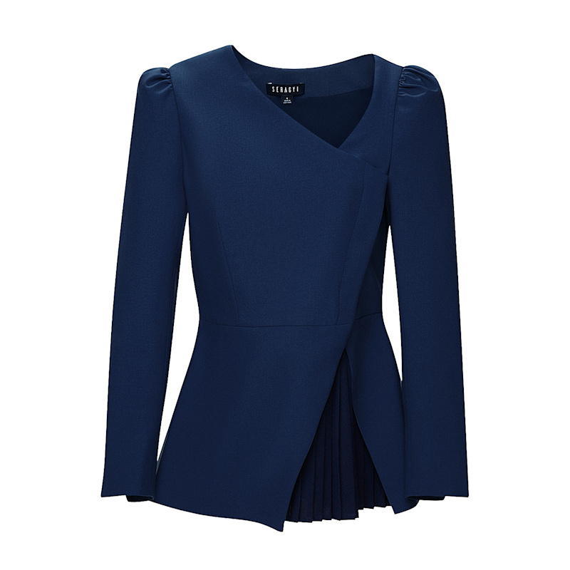 Navy Blue Liz Seasonless Extra Fine Merino Wool Peplum