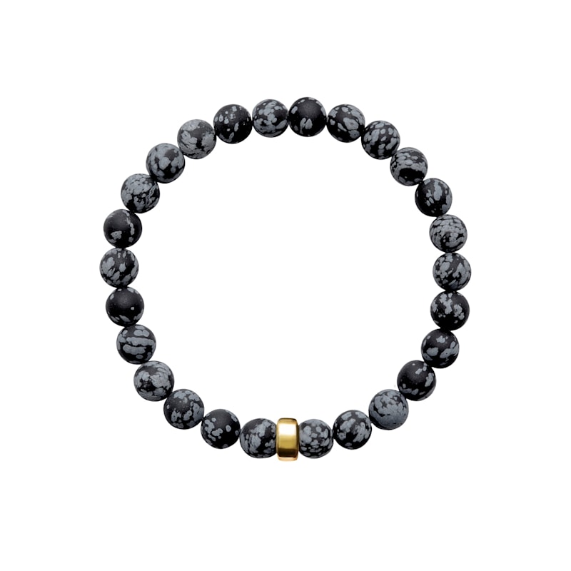 Thumbnail of ARO Men's Snowflake Obsidian Bracelet Gold Bead - Large image