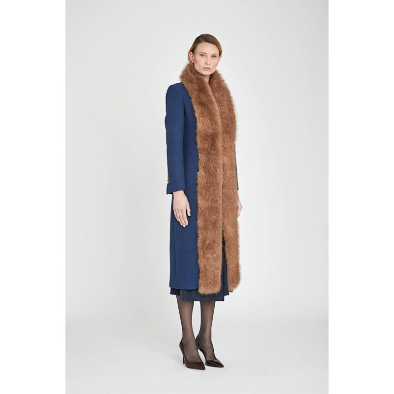 Thumbnail of Sapphire Blue Faux Fur Structured Long Coat image