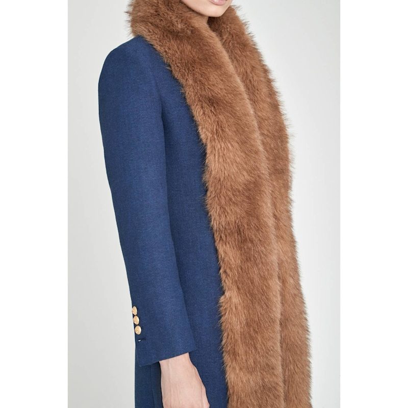 Thumbnail of Sapphire Blue Faux Fur Structured Long Coat image