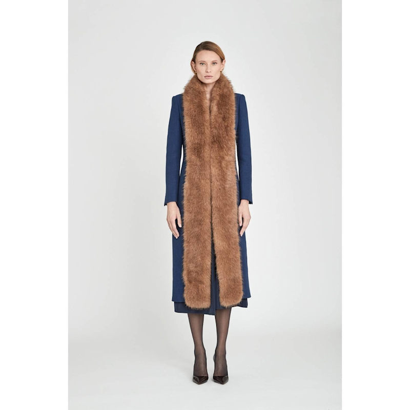 Thumbnail of Sapphire Blue Faux Fur Structured Long Coat image