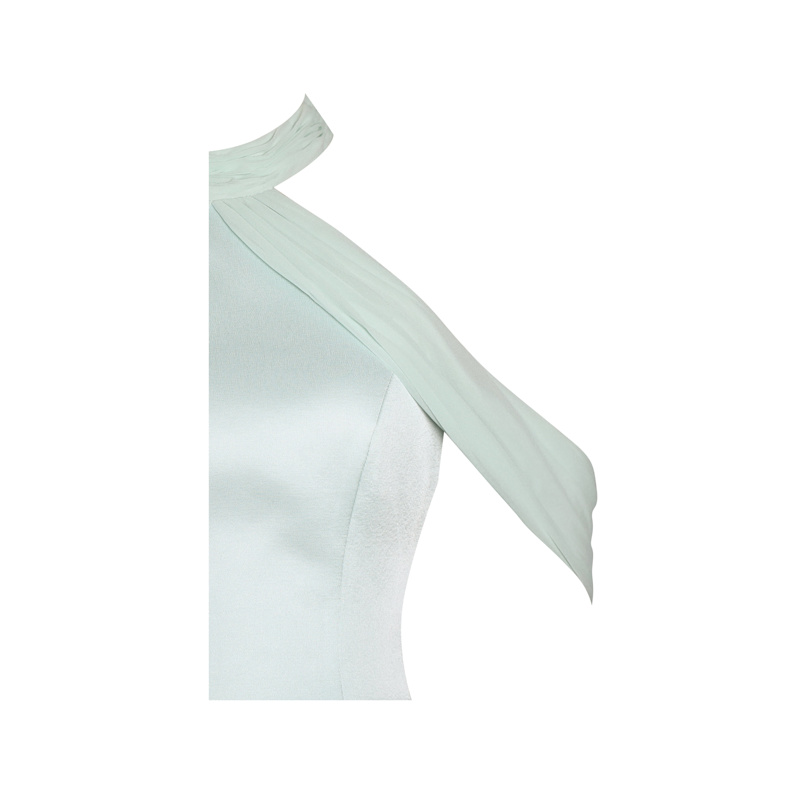 Thumbnail of Zafrina Light Cyan Halter Off-Shoulder Backless Mini Dress image