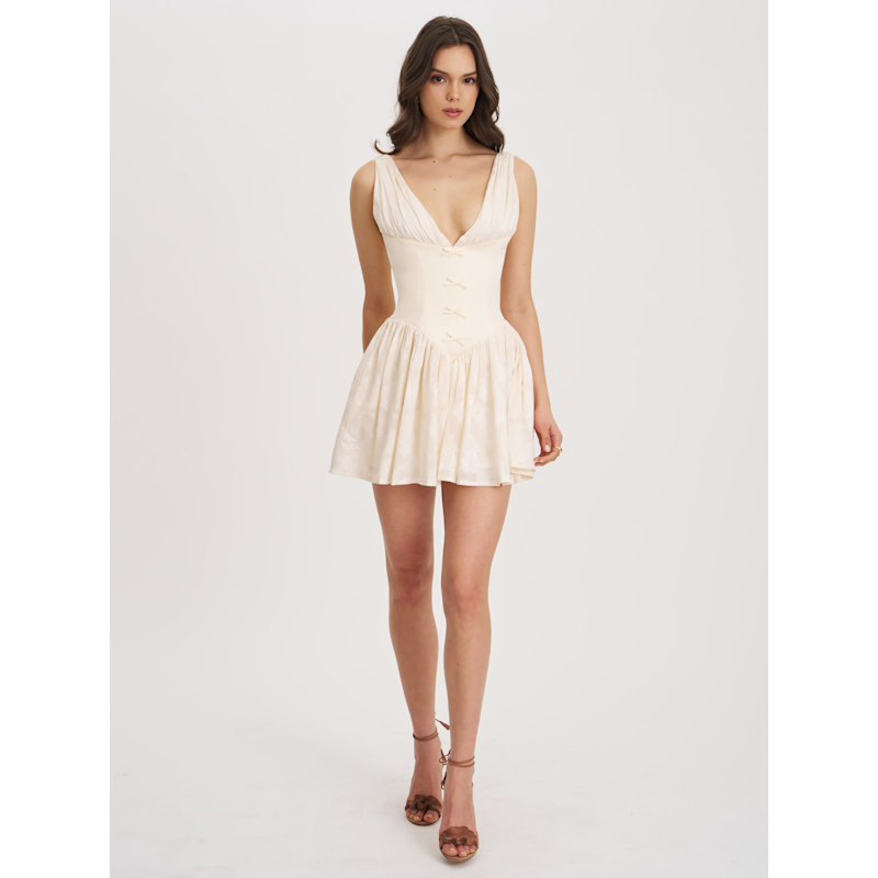Zahara Off White Jacquard Drop Waist Mini Dress | Miss