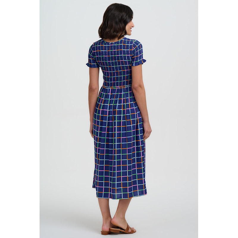Thumbnail of Zamira Shirred Midi Dress Blue, Matchstick Check image