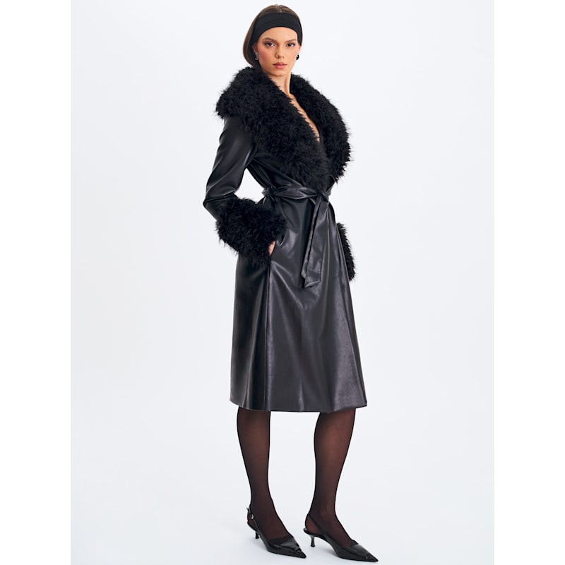 Thumbnail of Zariah Black Faux Fur Trimmed Longline Coat image