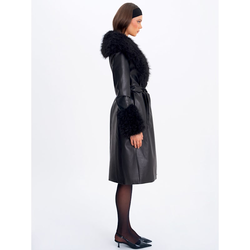 Thumbnail of Zariah Black Faux Fur Trimmed Longline Coat image