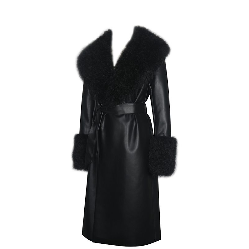 Thumbnail of Zariah Black Faux Fur Trimmed Longline Coat image