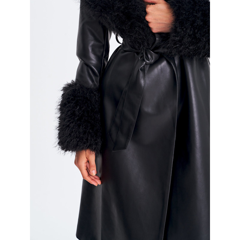 Thumbnail of Zariah Black Faux Fur Trimmed Longline Coat image