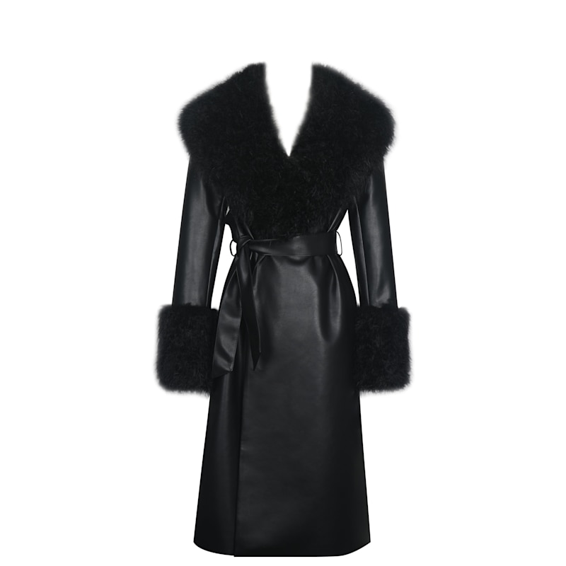 Thumbnail of Zariah Black Faux Fur Trimmed Longline Coat image