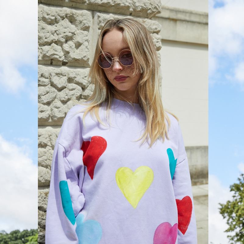 Thumbnail of Oversized Lilac Love Heart Sweatshirt image