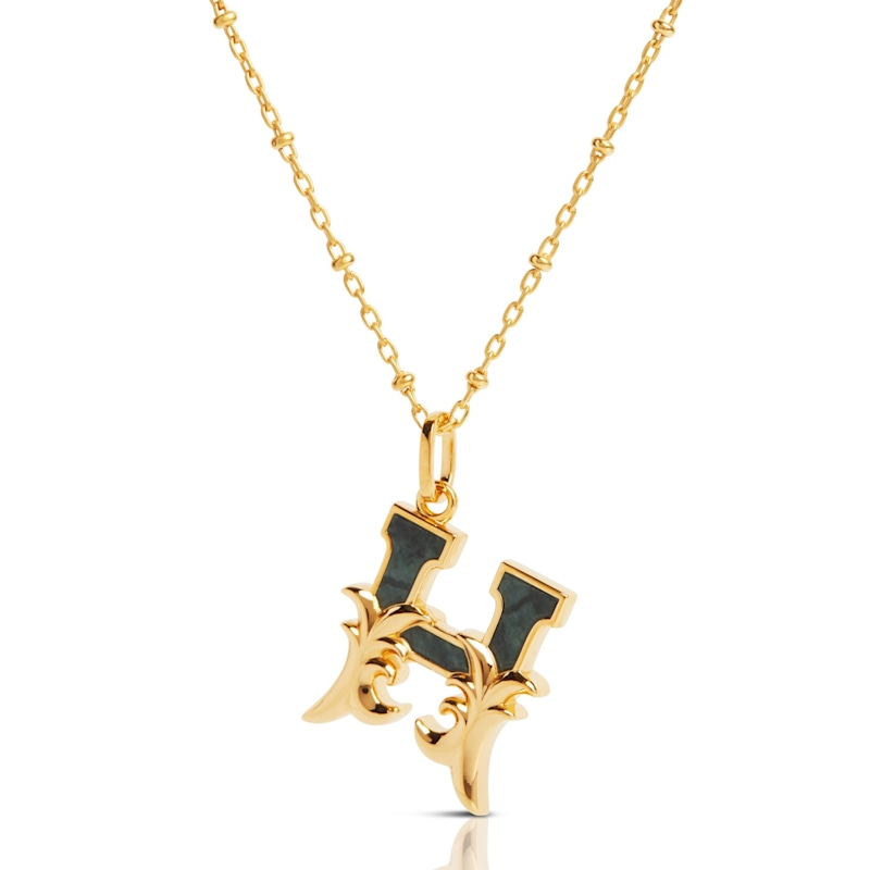 Thumbnail of Gold Plated H Initial Necklace With Green Marble image
