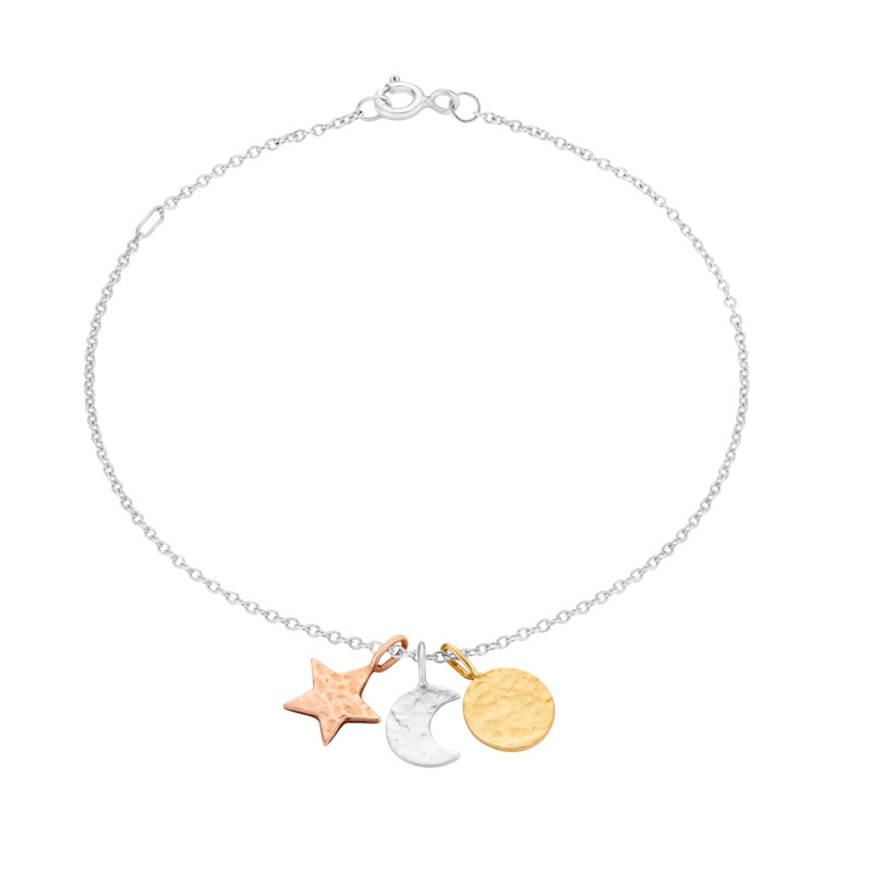 Thumbnail of Textured Mixed Gold Sun Moon & Star Bracelet image