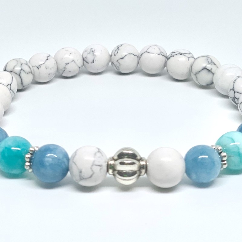 Zen Handmade Sterling Silver Bracelet with White Howlite & Angelite ...