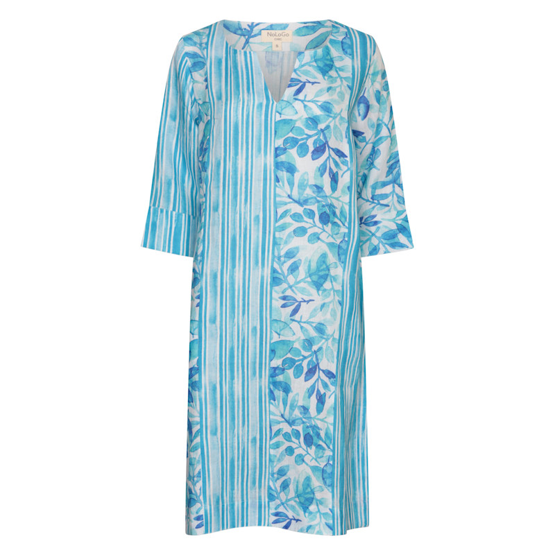 Thumbnail of Zen Waterfall Panel Print Dress - Linen - Mid Blue image